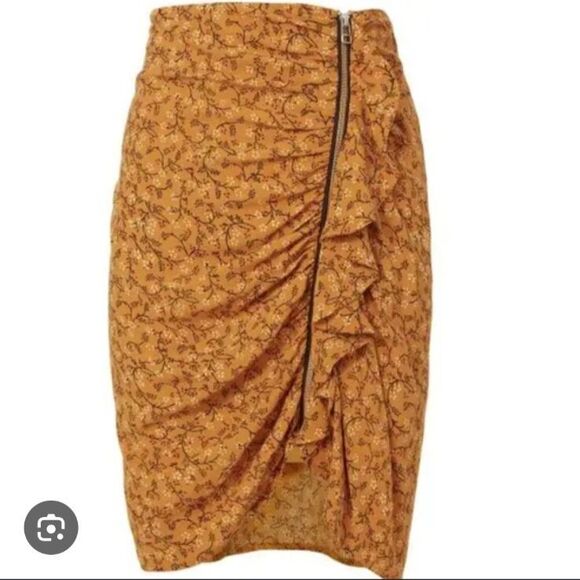 VERONICA BEARD Mustard Floral Ruffle Zipper Mini Skirt Size 12 - Picture 1 of 8